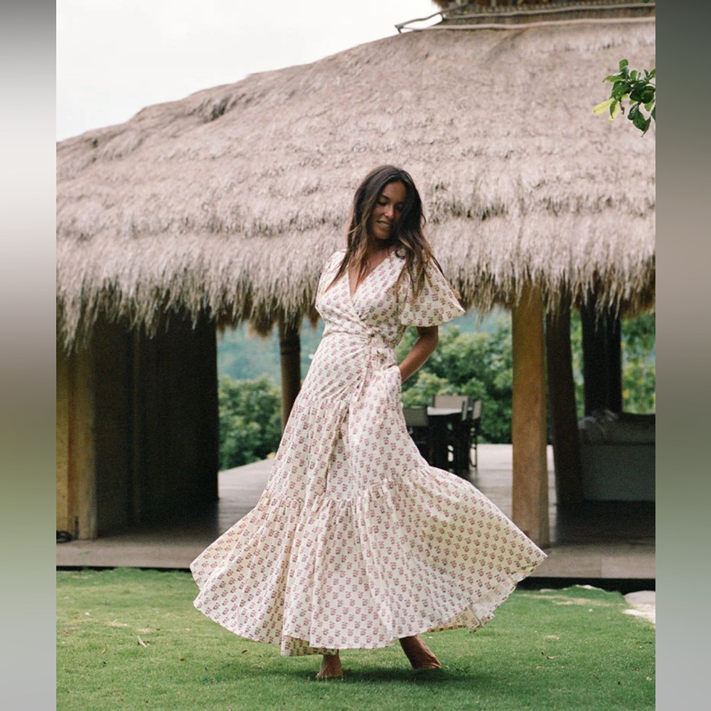 Daughters of India Cream and Pink Maxi Wrap Skirt
